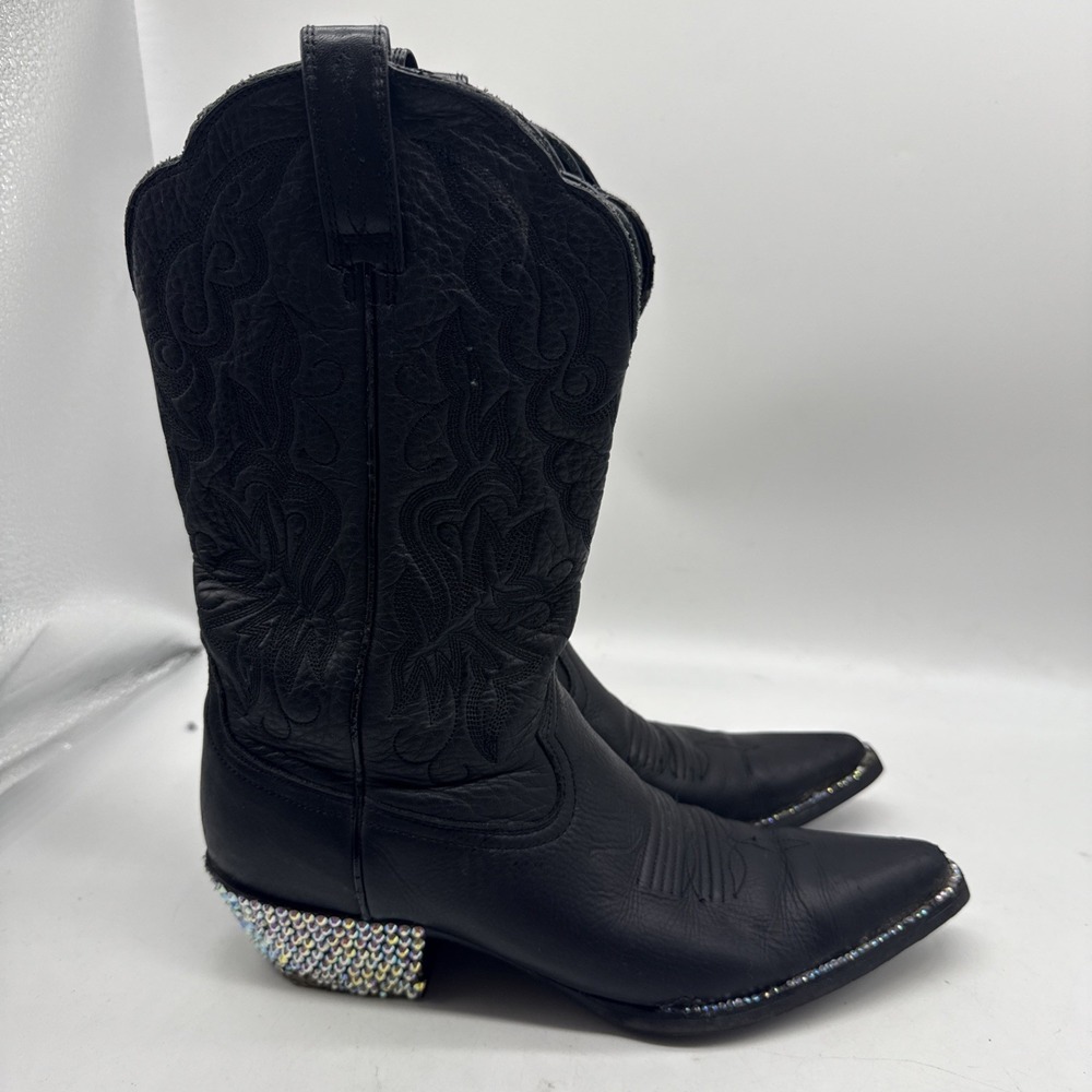 Ariat Heritage Western Boots 8B Black Leather Embroidered Mid Calf‎ Cowgirl